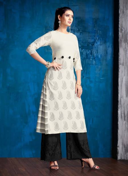 White Colour Ethnic Wear Rayon Printed Latest Designer Kurti Collection Delight-6